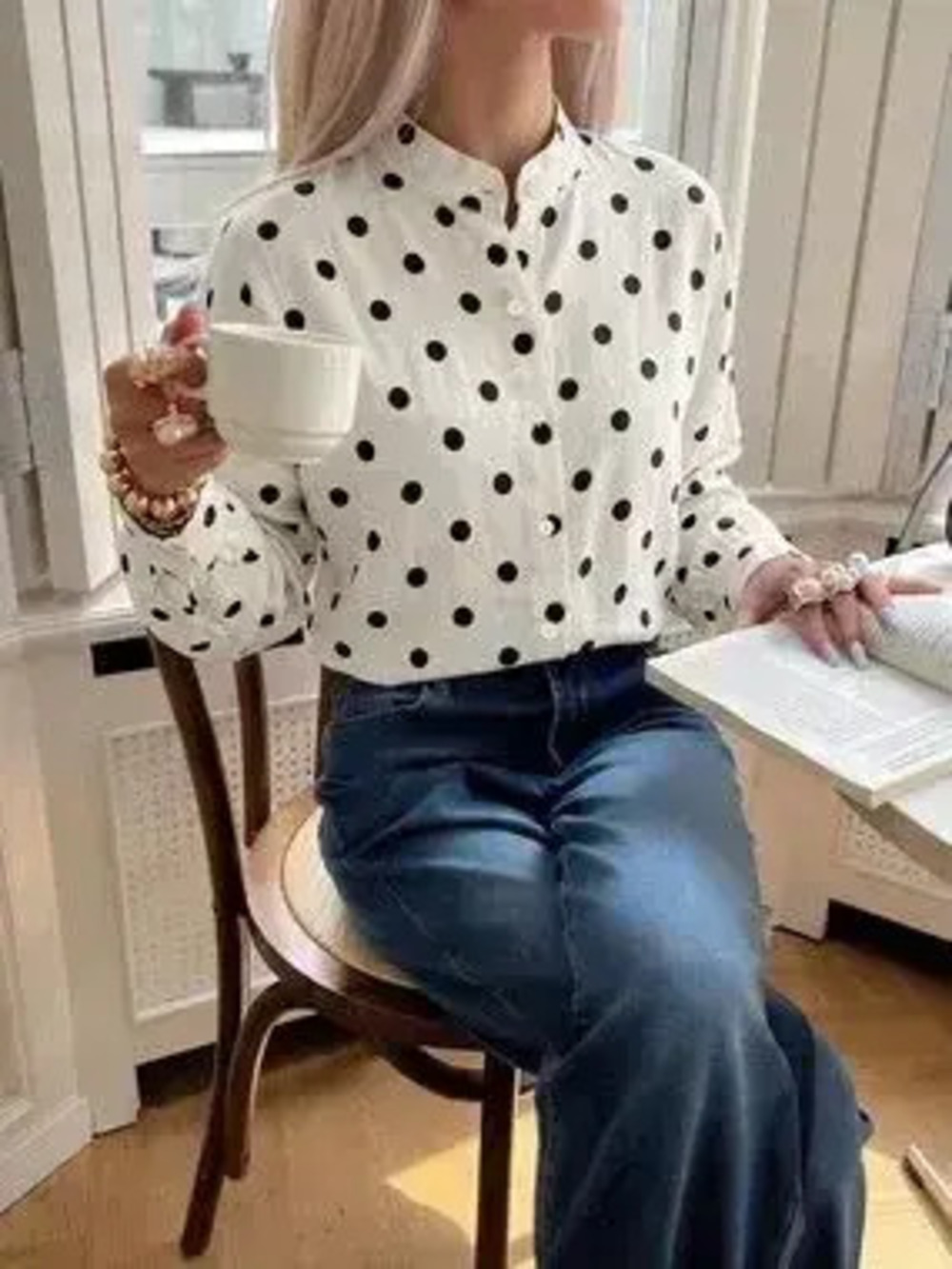 Polka Dot Button-Up Shirt - Picture 4 of 9